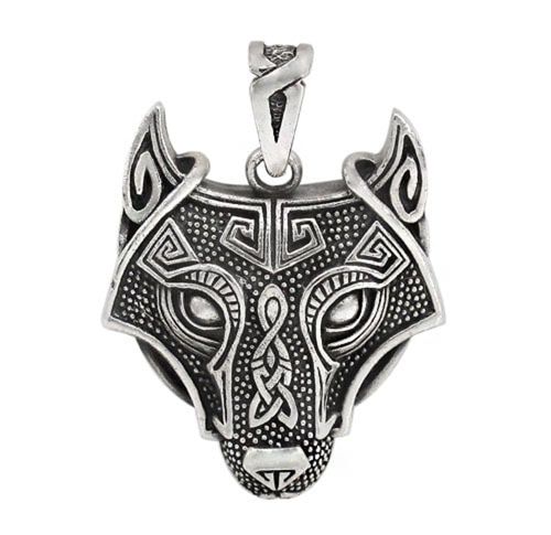 Sterling Silver Celtic Norse Wolf Head Pendant
